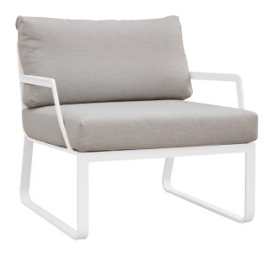 Utstilling Gardenart hagestol i hvit aluminium med kaki puter (100450)
