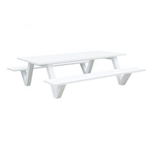 Gardenart Eksklusiv stor piknikbenk i aluminium – to benker og spisebord. Hvit (100570)