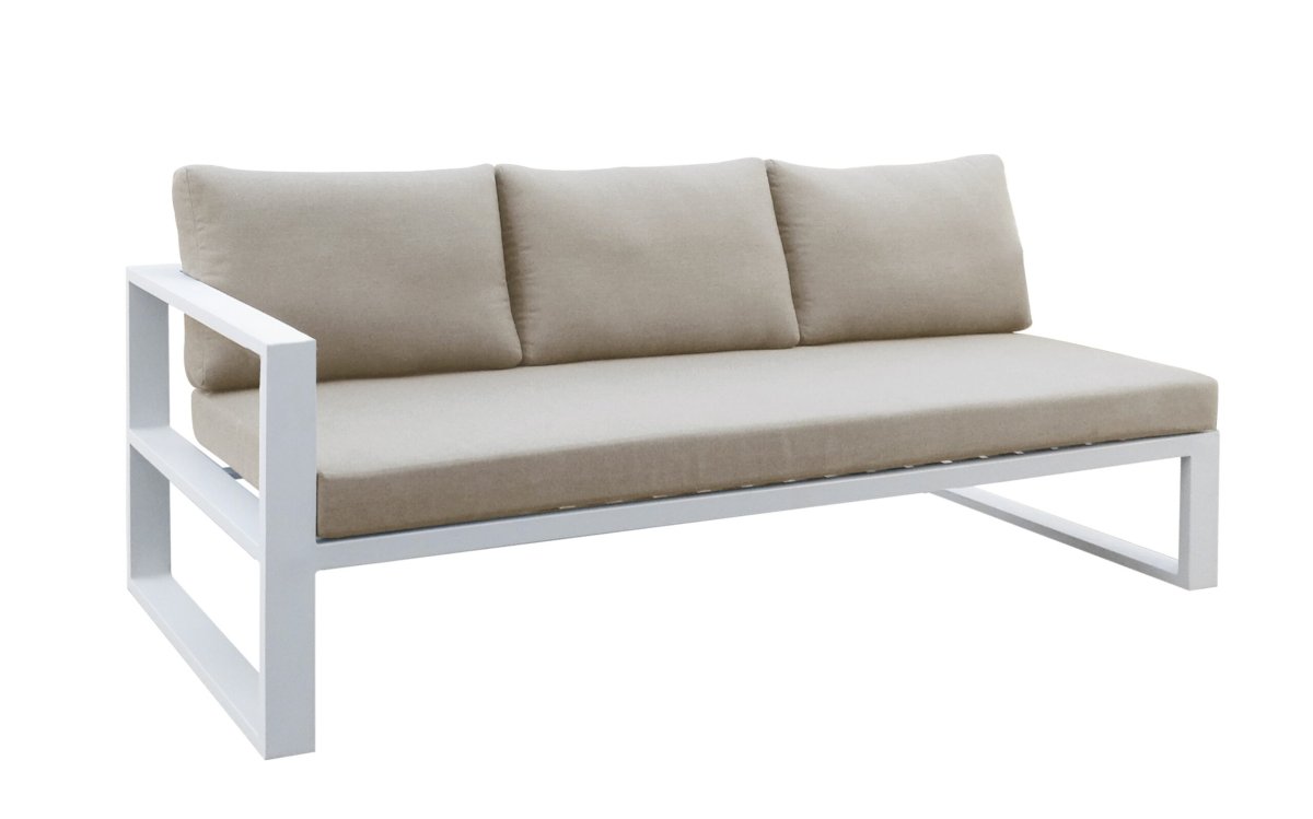 Gardenart treseter utesofa med armlene på venstre side. Hvit/kaki (100609)