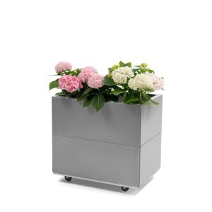 Plantekasse i Grå 60x40x50 cm med bunn og hjul. BEDD