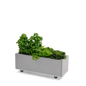 Plantekasse i Grå 80x30x25 cm med bunn og hjul. BEDD