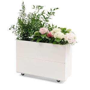 Plantekasse i Hvit 80x30x50 cm med bunn og hjul. BEDD