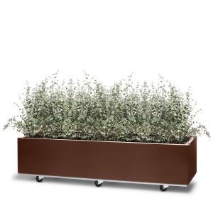 Plantekasse i Lakk Rust 120x60x25 cm med bunn og hjul. BEDD