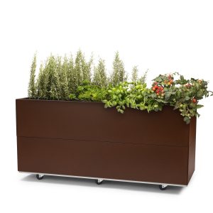Plantekasse i Lakk Rust 120x60x50 cm med bunn og hjul. HØY BEDD