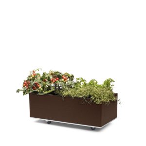 Plantekasse i Lakk Rust 80x40x25 cm med bunn og hjul. BEDD