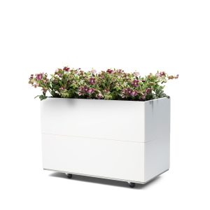 Plantekasse i Hvit 80x40x50 cm med bunn og hjul. HØY BEDD
