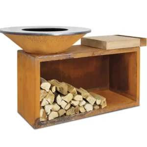 Bestillingsvare – OFYR Island Corten 100, vedfyrt grill med lagringsplass