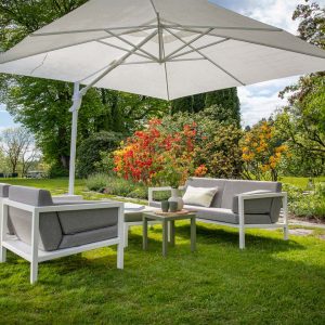 Parasoll hvit 3×3 meter med granitt fot