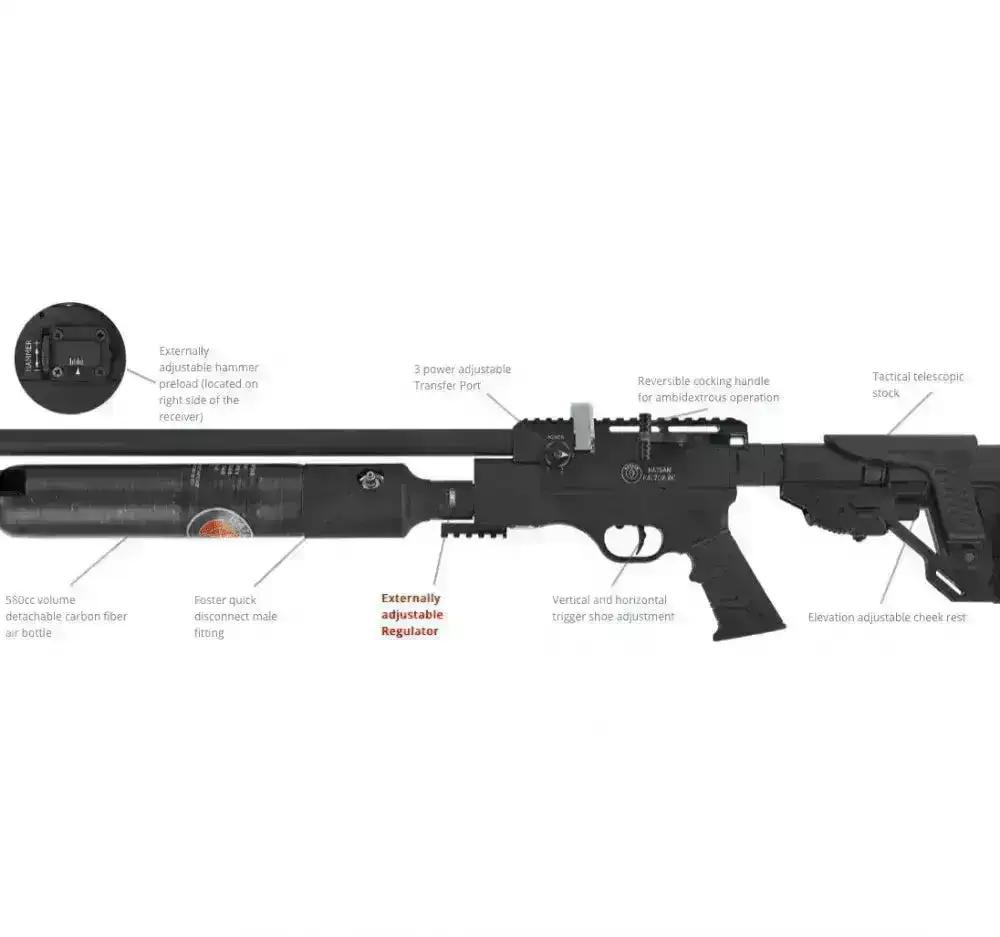 Hatsan Factor RC - 4.5mm PCP Luftgevær - Svart 10 Joule Regulert - Image 3