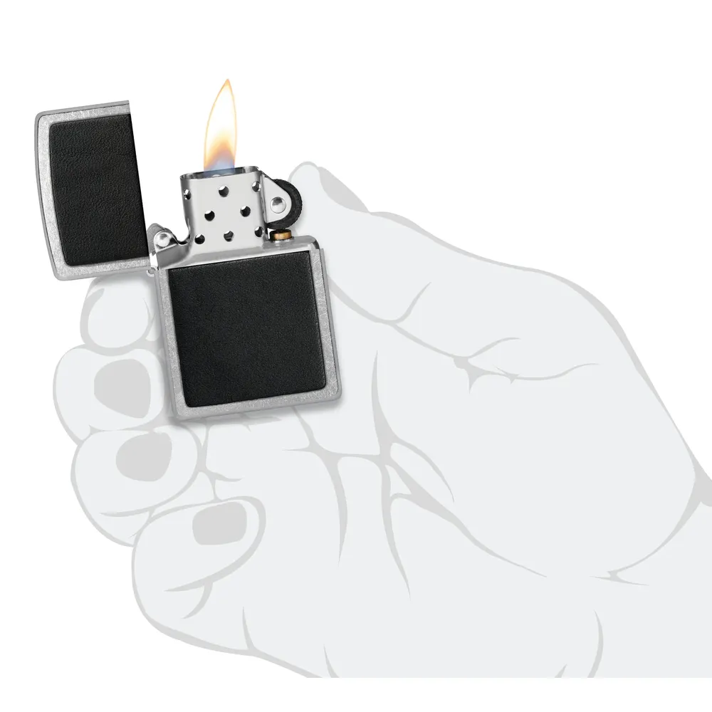 Zippo - Black Leather Emblem - Street Chrome Lighter - Image 5